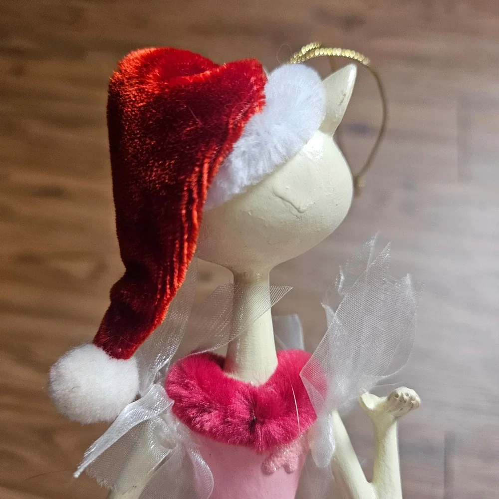 Vintage Glamour Kitty Cat Christmas Ornament Santa Hat Tutu Whimsical Holiday